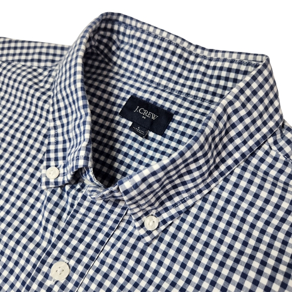J. Crew Men's Navy Gingham Button-Down Long Sleeve Shirt Size L - Picture 1 of 7